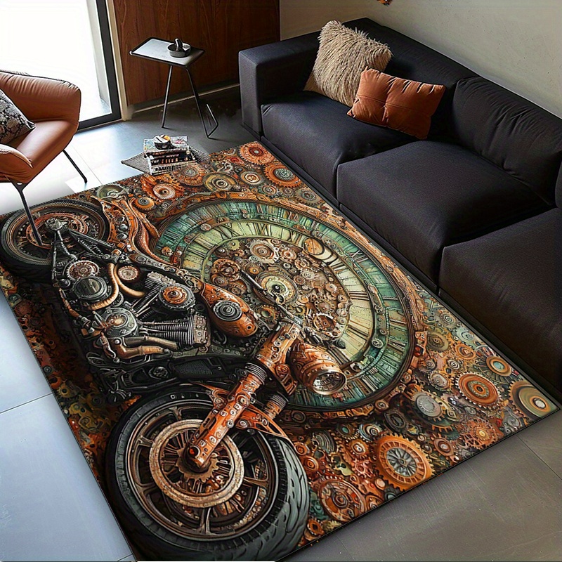 Motorcycle Gear Wash - Steampunk Motorcycle Gear Rug for Retro